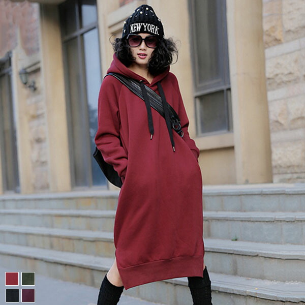 楽天市場】パーカーワンピース レディース 厚手 秋服 ロング丈 大きい