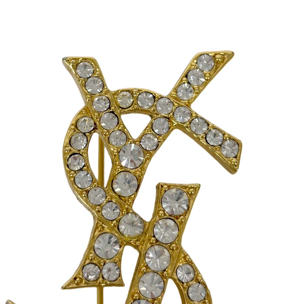 楽天市場】【美品】イヴ・サンローラン ラインストーンブローチ YSL