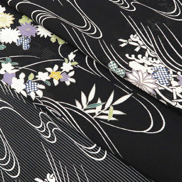 楽天市場】絽夏小紋 仕立て付き 十日町老舗染元 黒 秋草 菊 萩 流水