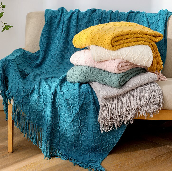 楽天市場】フリンジ ブランケット 6色 ひざ掛け 130cm×170cm 無地