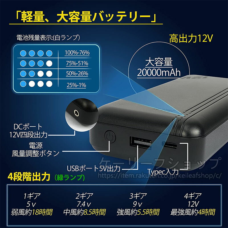 楽天市場】[即日出荷] フルセット 最強12V高電圧出力 20000mAh