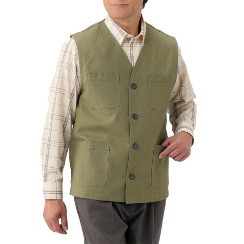 楽天市場】ベスト メンズ 日本製 紳士綿麻混サファリベスト カーキ 前