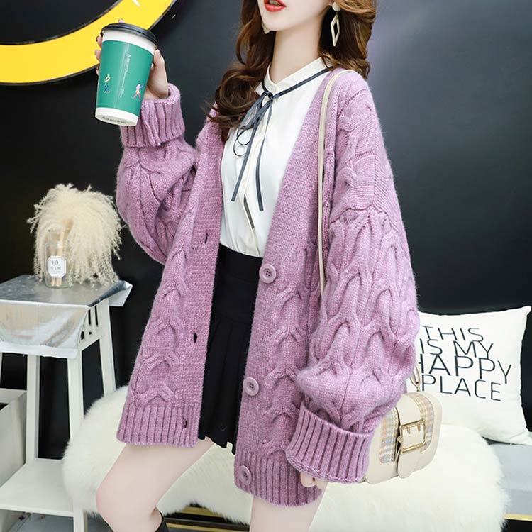 楽天市場】ニットカーディガン レディース 長袖 リブ編み ケーブル編み