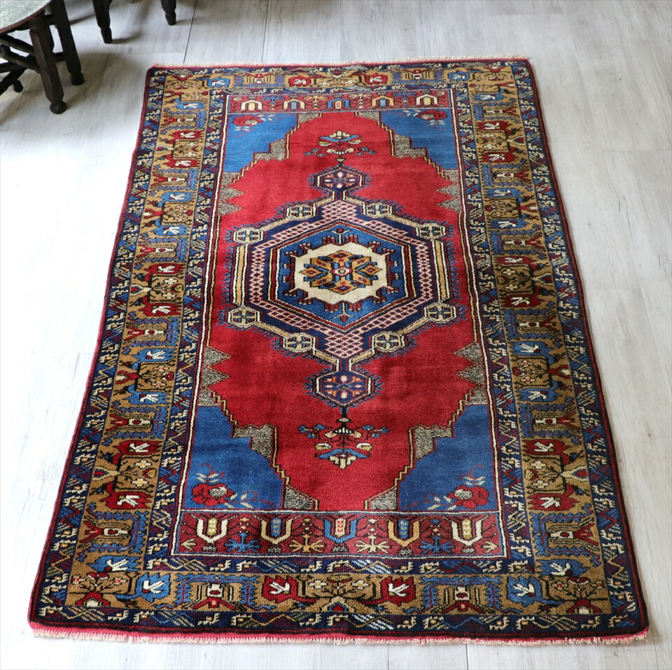 106×150 オーバーダイワンカラー赤 トルコヴィンテージラグ 106×150