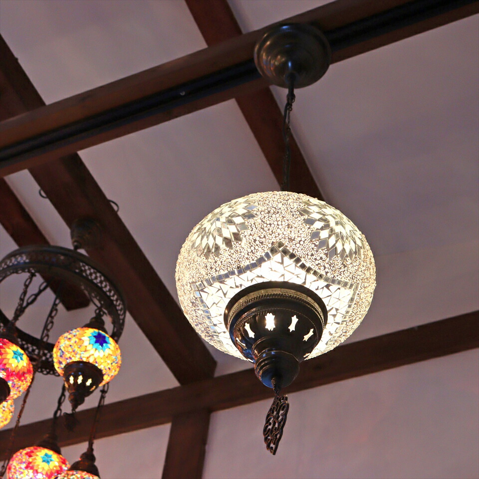 楽天市場】トルコ モザイクペンダントランプ 直径24cm 全高83cm
