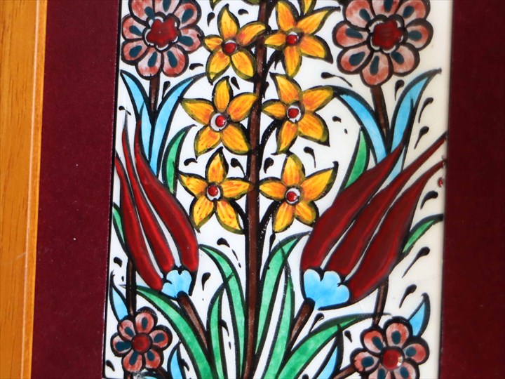 手書きタイル トルコ陶器 ミニタイル1枚額 H29×W19×D1.5cm チューリップ＆