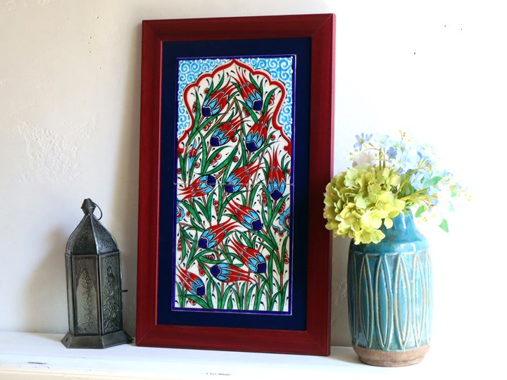 楽天市場】トルコ陶器 手書きタイル 2枚額 H51.5×W32×D1.5cm