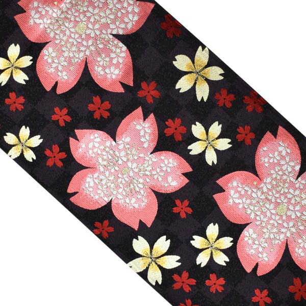 楽天市場】振袖 帯「黒市松、桜花」日本製 未仕立て 六通柄 振袖用