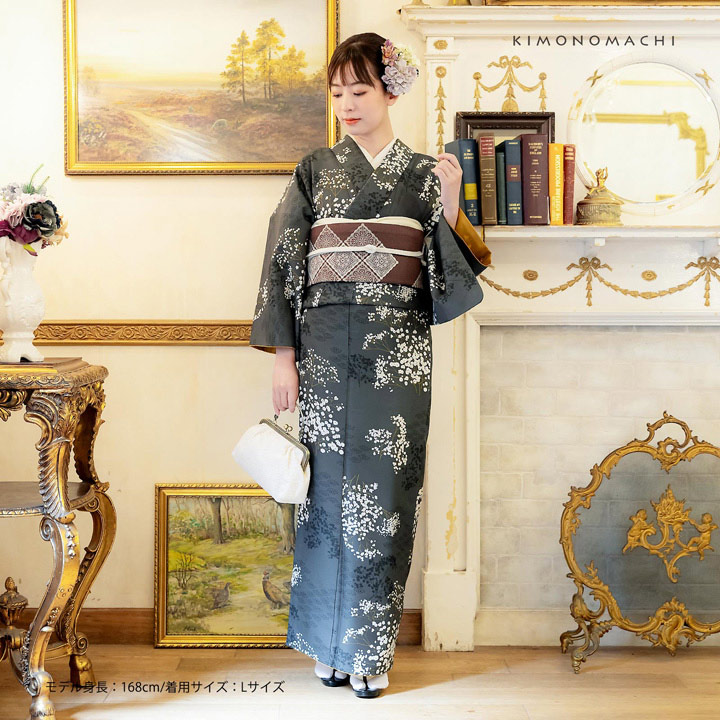 楽天市場】洗える着物 セット「袷着物：かすみ草に青海波墨色＋京袋帯