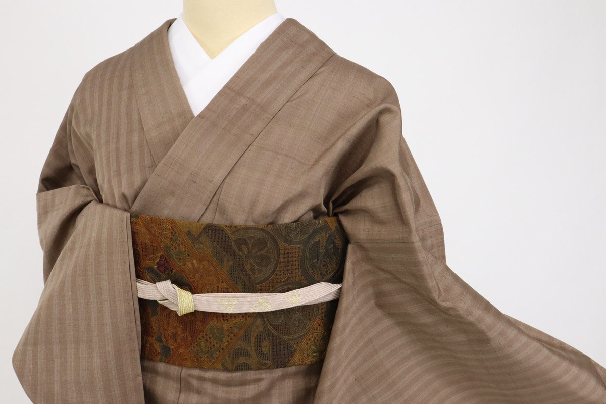 楽天市場】【中古】付下げ 特選紬 長尺 単衣 格子チェック柄 濃淡茶色