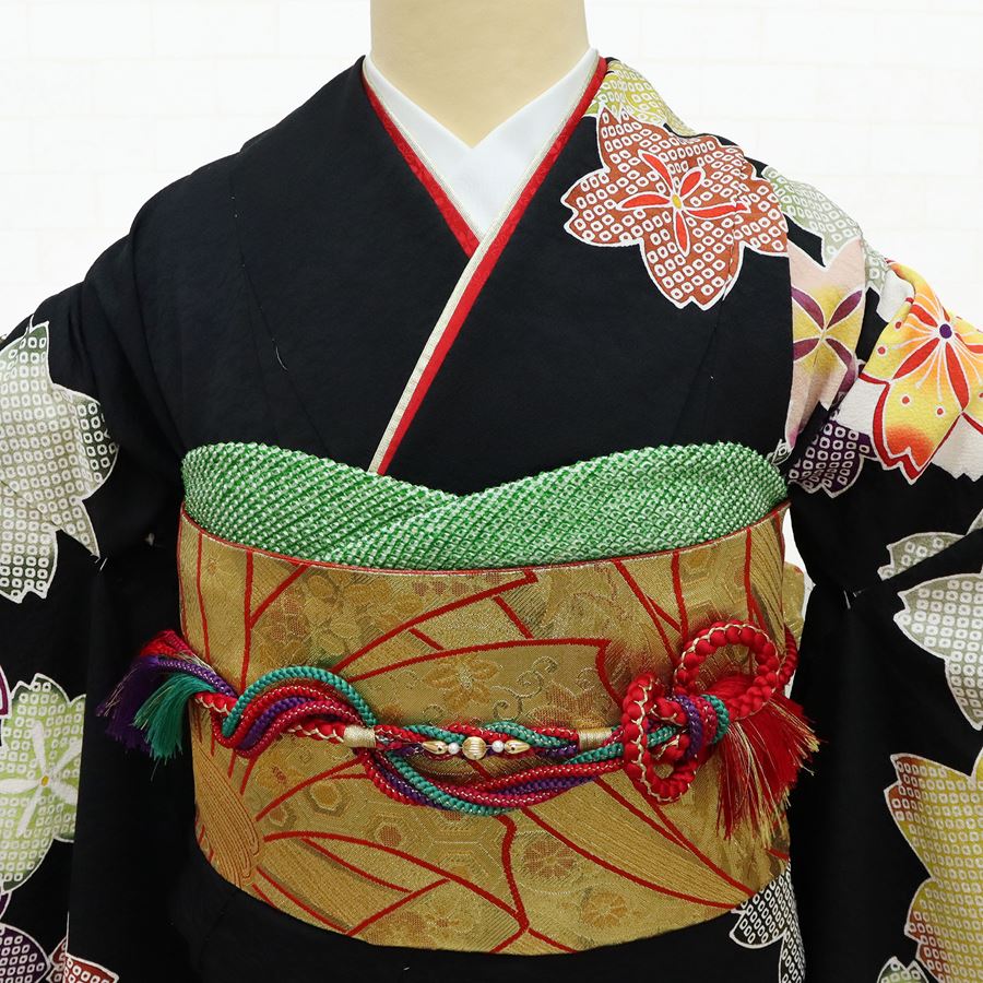 楽天市場】振袖 正絹 お仕立て付き フルセット 新品未使用 黒 ブラック