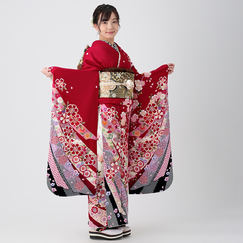 楽天市場】【成人式 振袖 レンタル】RS1656 正絹 赤 熨斗に枝垂桜フル