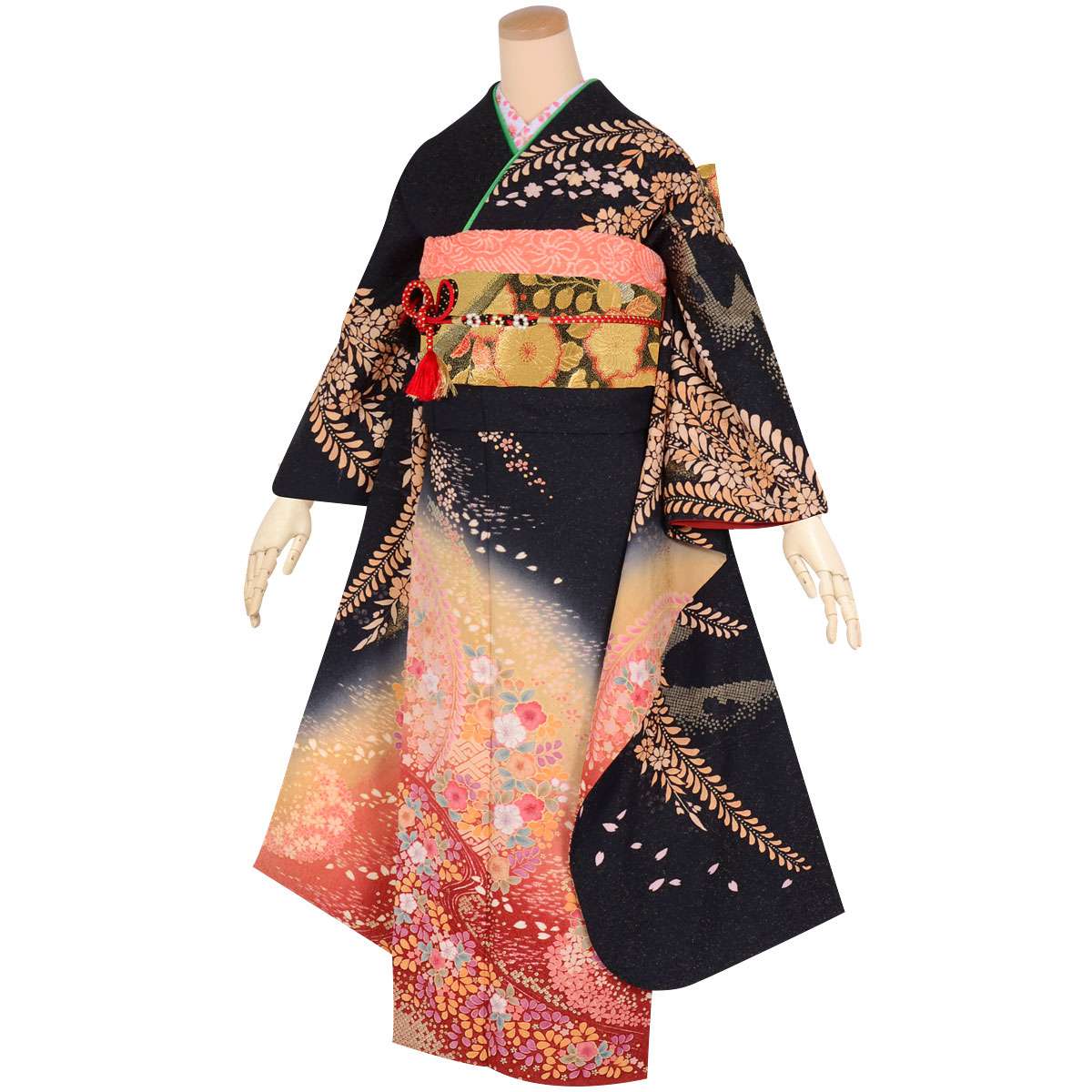 楽天市場】【成人式 振袖 レンタル】RS1658 正絹 黒 辻が花文様フル