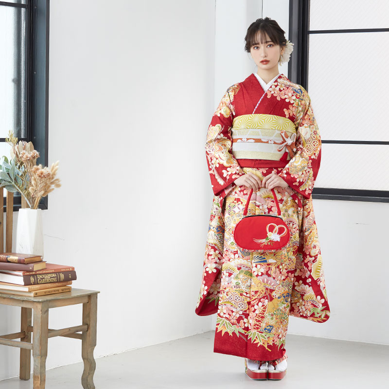 楽天市場】【成人式 振袖 レンタル】RS1714 正絹 赤 松桜に桧扇フル