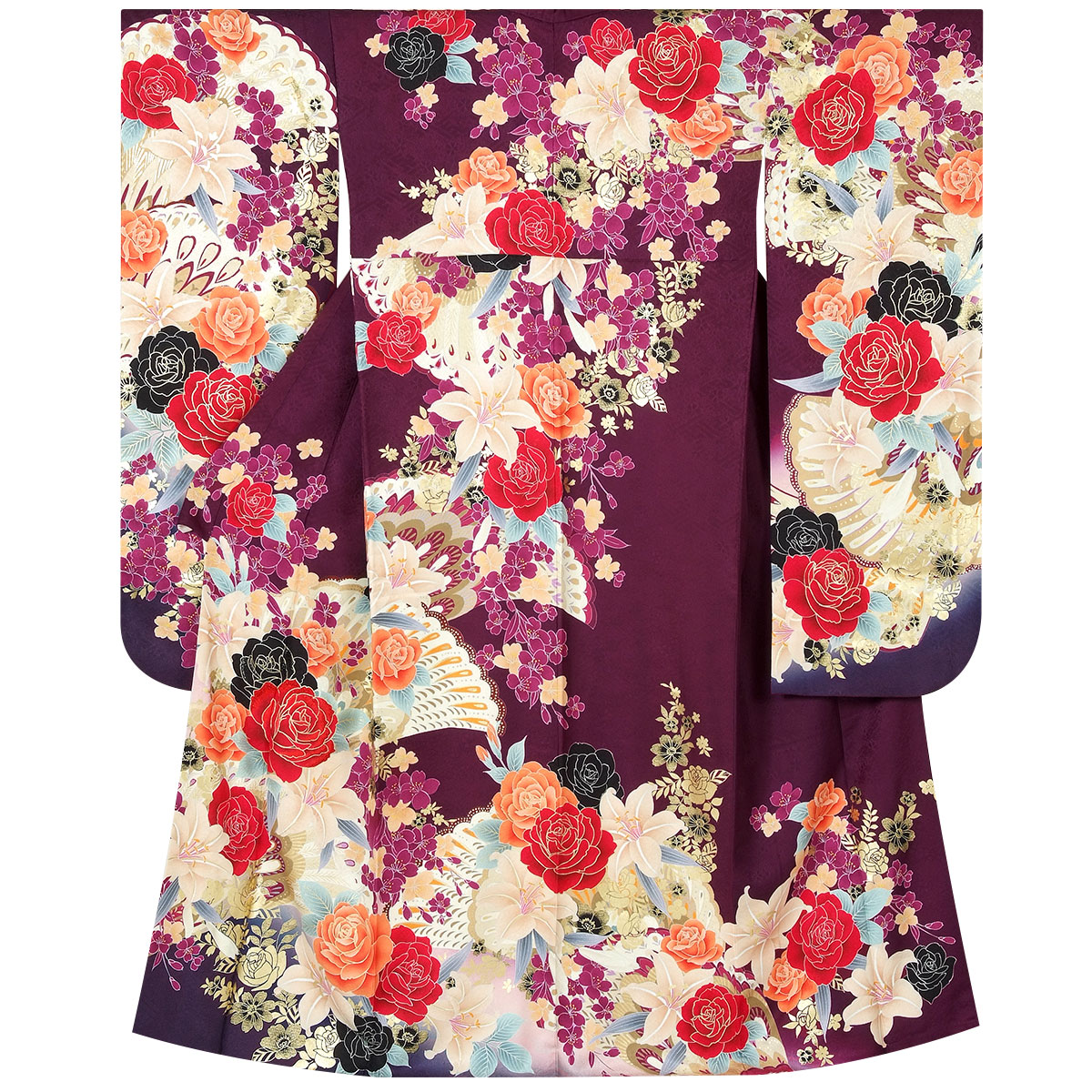 楽天市場】【成人式 振袖 レンタル】RS1864 正絹 赤紫 薔薇と百合フル