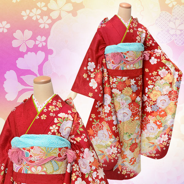 楽天市場】【成人式 振袖 レンタル】RS1802 正絹 赤 熨斗に菊桜フル