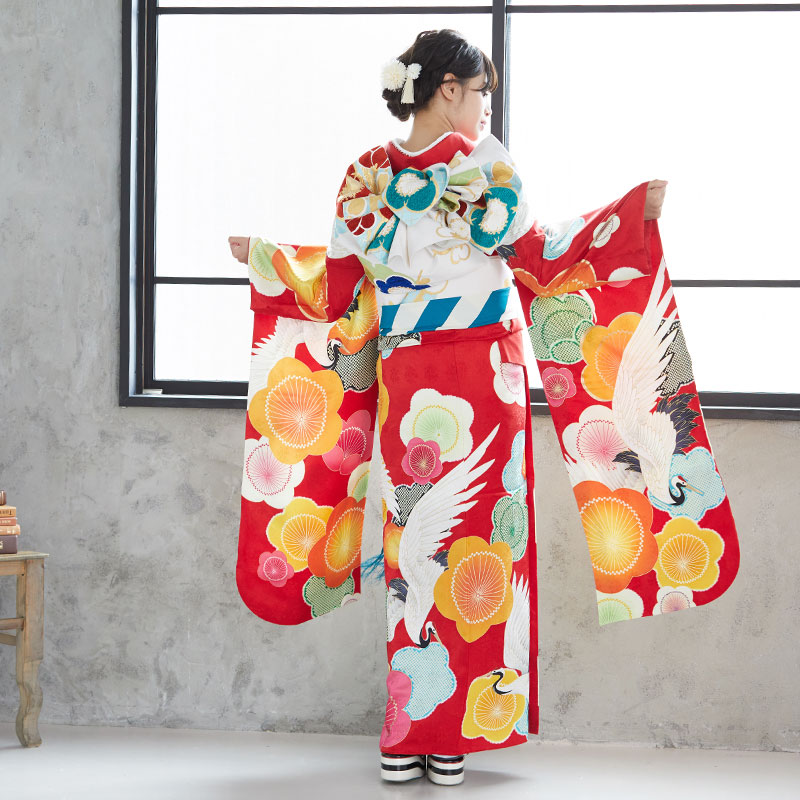 楽天市場】【成人式 振袖 レンタル】RS1806 正絹 赤 梅と飛び鶴フル