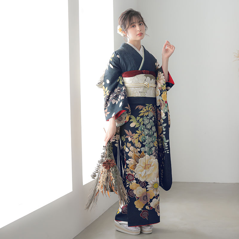 楽天市場】【振袖 レンタル】 結婚式 結納R1956 正絹 墨黒 牡丹と藤花