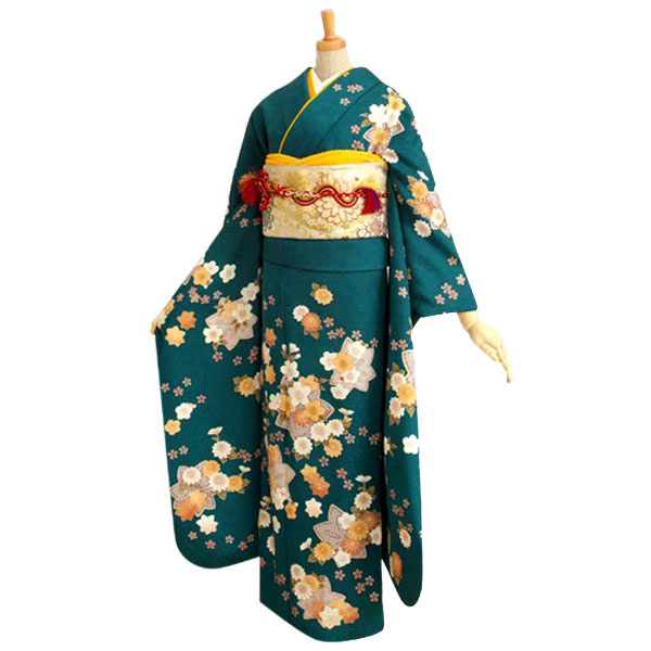 楽天市場】【成人式 振袖 レンタル】RS163 正絹 青緑 もみじフルセット