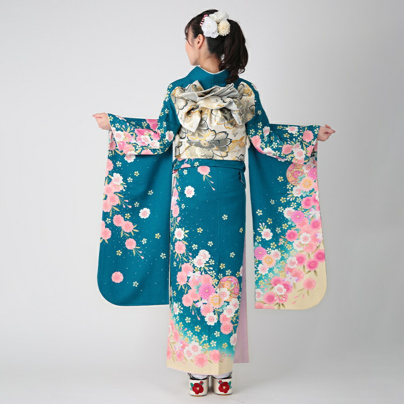楽天市場】【成人式 振袖 レンタル】RS1072 正絹 青緑 枝垂桜にまり