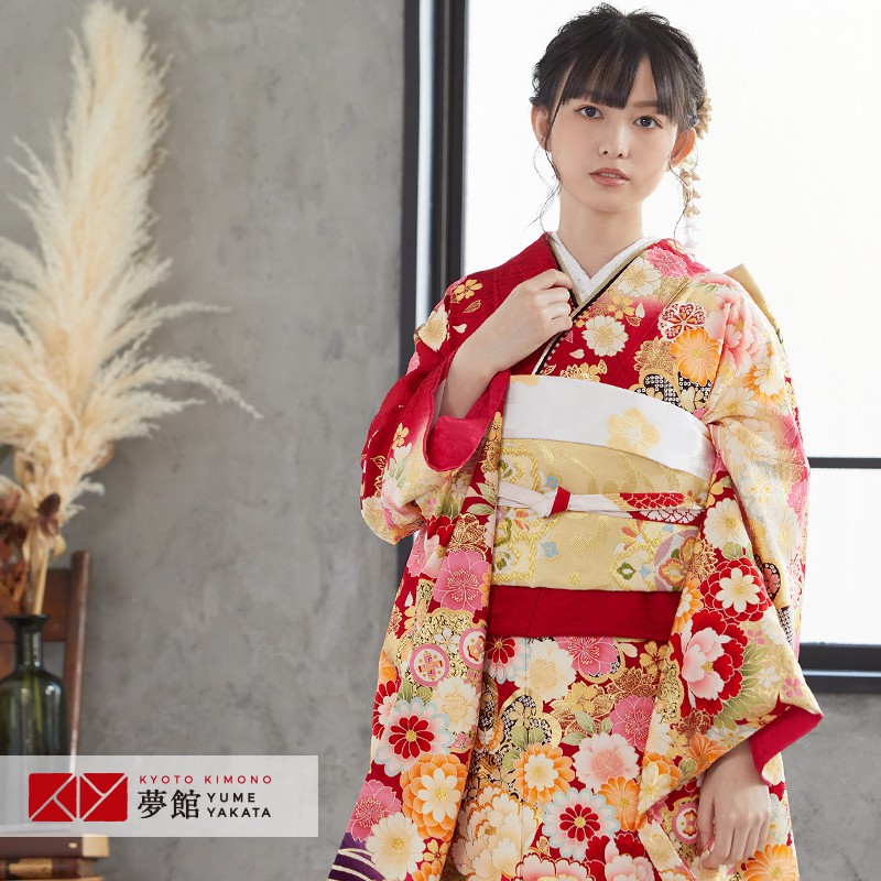 楽天市場】【振袖 レンタル】 結婚式 結納R1383 正絹 赤 桜花藤牡丹