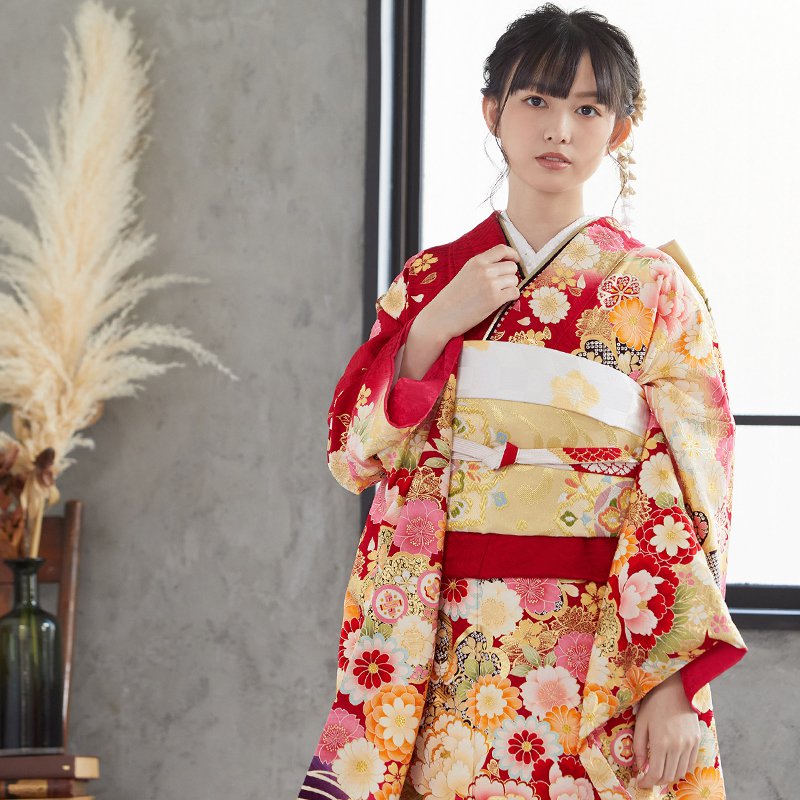楽天市場】【振袖 レンタル】 結婚式 結納R1383 正絹 赤 桜花藤牡丹