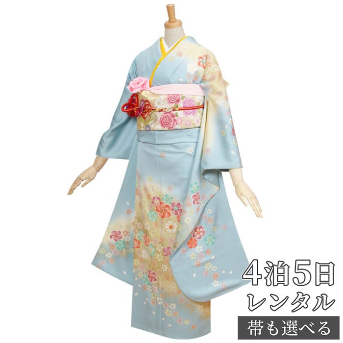 楽天市場】【振袖 レンタル】 結婚式 結納R282 正絹 水色 ねじり梅と桜