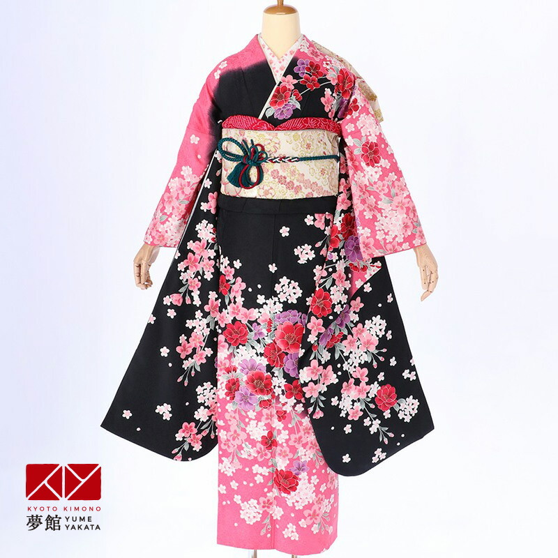 楽天市場】【成人式 振袖 レンタル】RS296黒 ピンクぼかし 玉桜フル