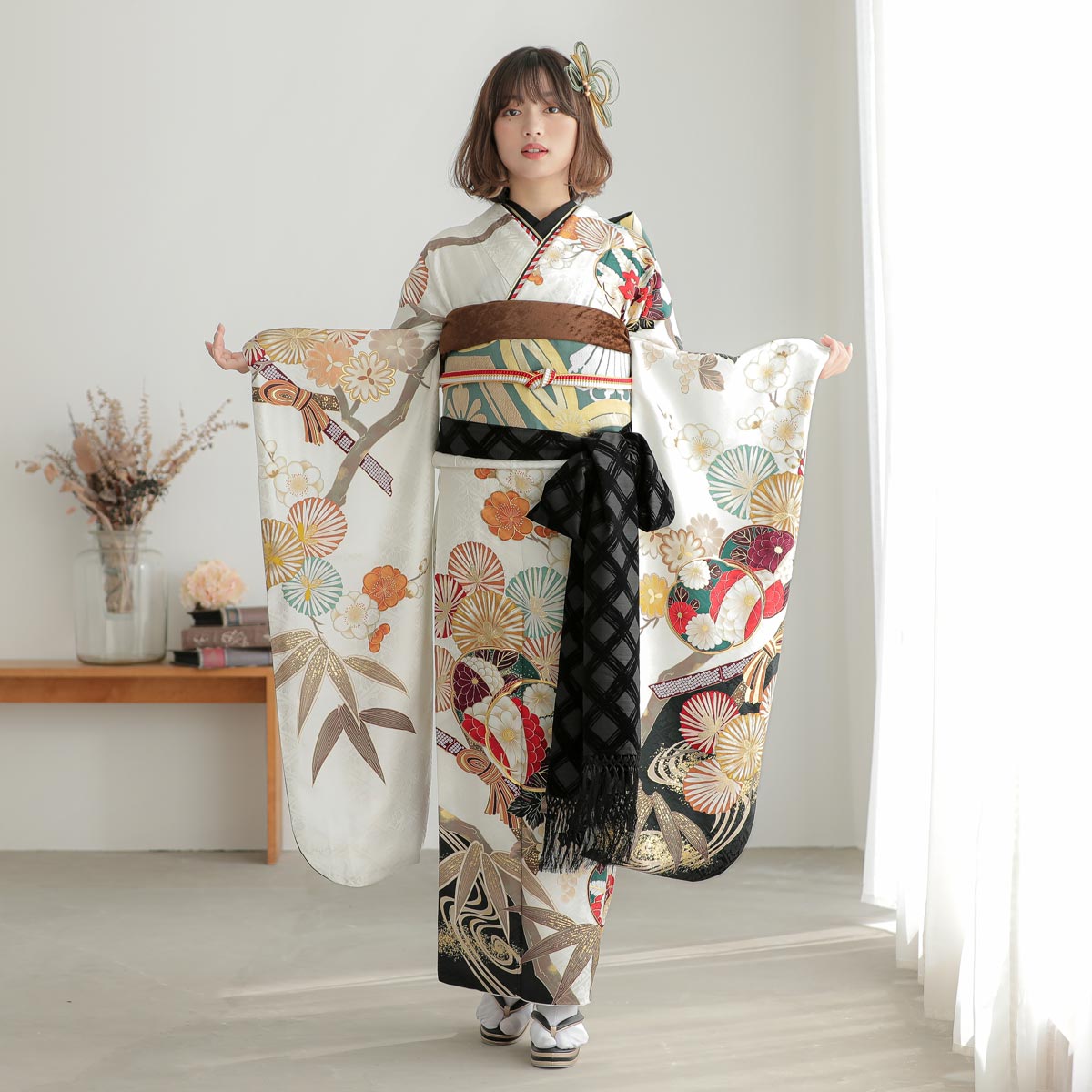 楽天市場】【振袖 レンタル】 結婚式 結納R2076 正絹 白 松竹梅 振袖