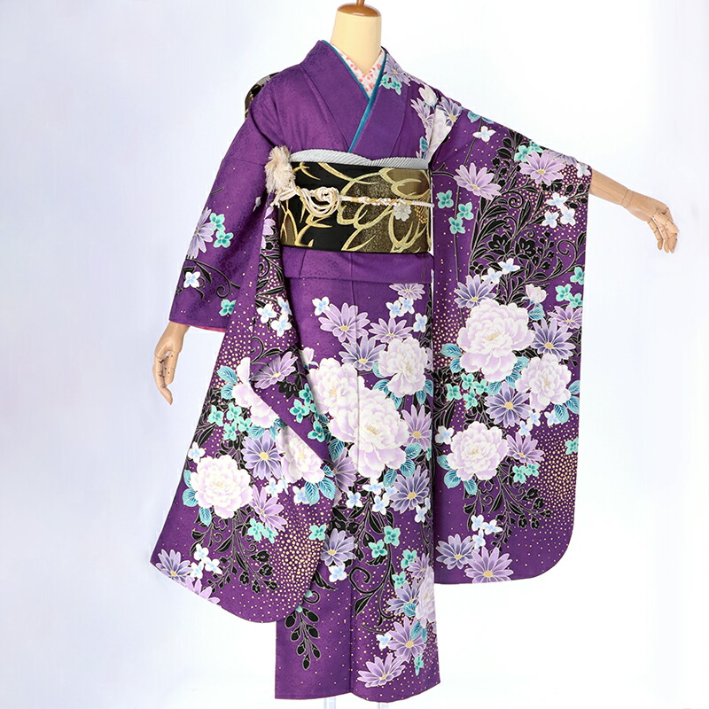 楽天市場】【成人式 振袖 レンタル】RS397紫 牡丹に洋花フルセット