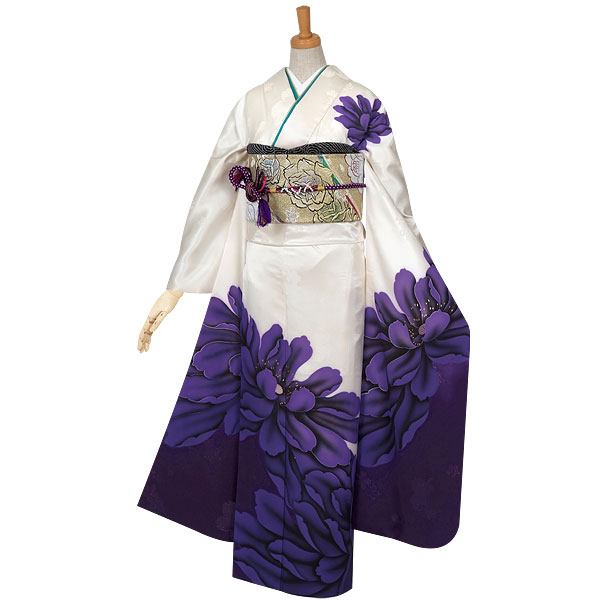 楽天市場】【振袖 レンタル】 結婚式 結納R592 正絹 白×紫 芍薬 振袖
