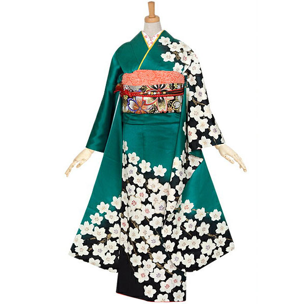楽天市場】【成人式 振袖 レンタル】RS837 正絹 グリーン 常盤の桜フル
