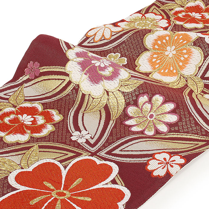 楽天市場】袋帯 振袖用 成人式 赤紫 七宝 華紋 鹿の子 西陣織 佐々木