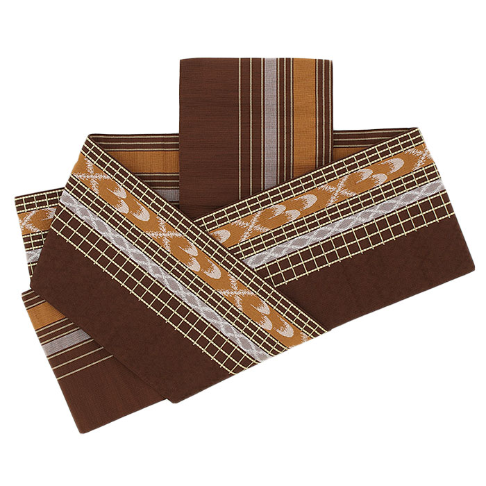 楽天市場】博多織 半幅帯 絹 帯 未使用 茶色 格子 縞 小野織物 日本製