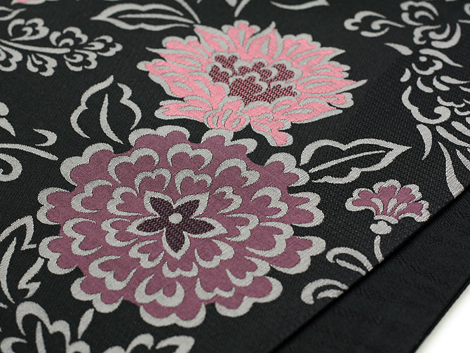 楽天市場】桐生織正絹京袋帯 六通 黒地に花と鳥 日本製 京袋帯 正絹