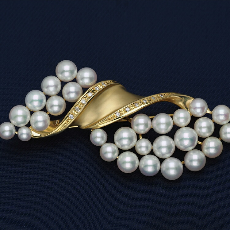 楽天市場】K18 アコヤ本真珠 ブローチ 天然ダイヤモンド付き あこや
