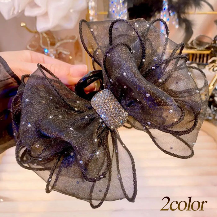 楽天市場】ヘアアクセサリー ヘアクリップ リボン ラインストーン