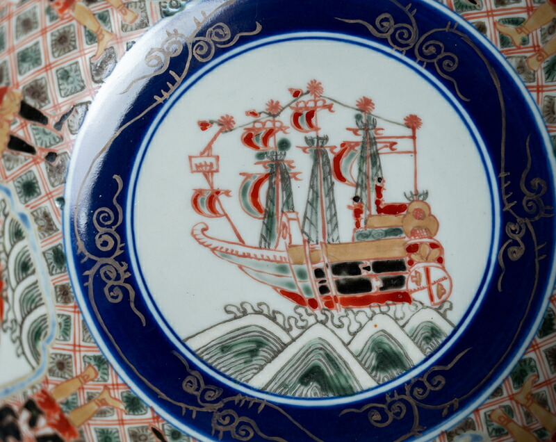 楽天市場】骨董○有田焼染錦南蛮図深鉢○南蛮船と南蛮人の図 | 20世紀