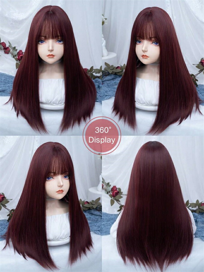 楽天市場】合成耐熱ストレートヘア前髪ウィッグ 赤 24インチ 全頭編