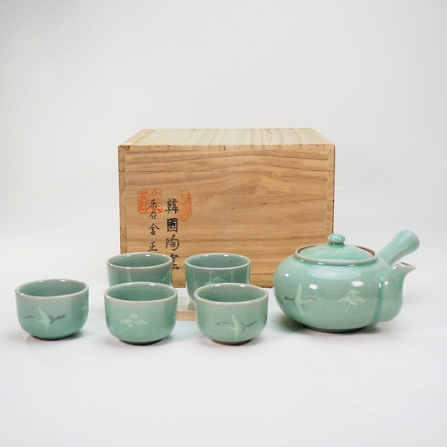 楽天市場】青磁 韓国陶窯 東谷 金正黙 急須 茶碗 5ケセット 共箱 0183