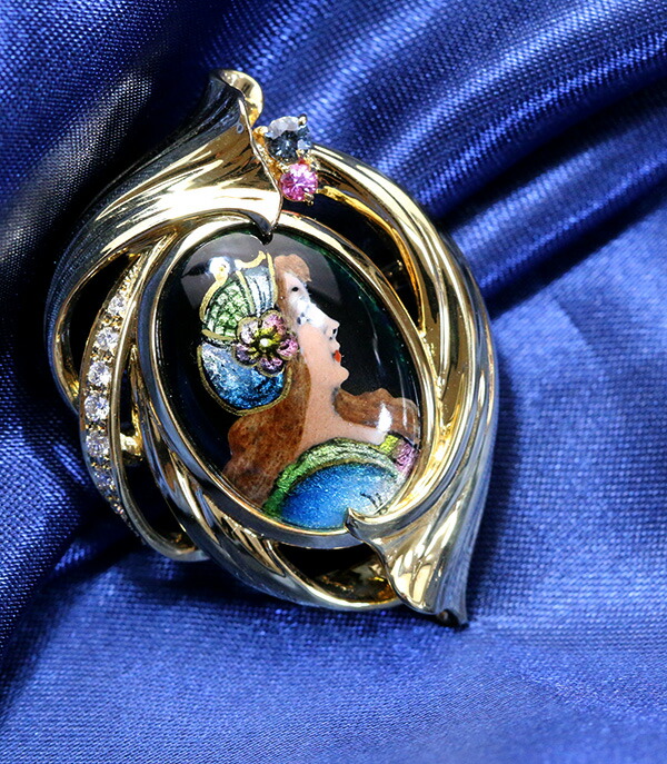 アンティークスコティッシュブローチブルーのエナメルエマイユ七宝