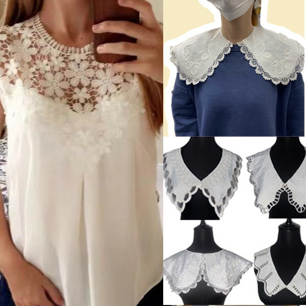 楽天市場】1A17【Newタイプ追加】8タイプ付け襟 刺繍 白いレース 総