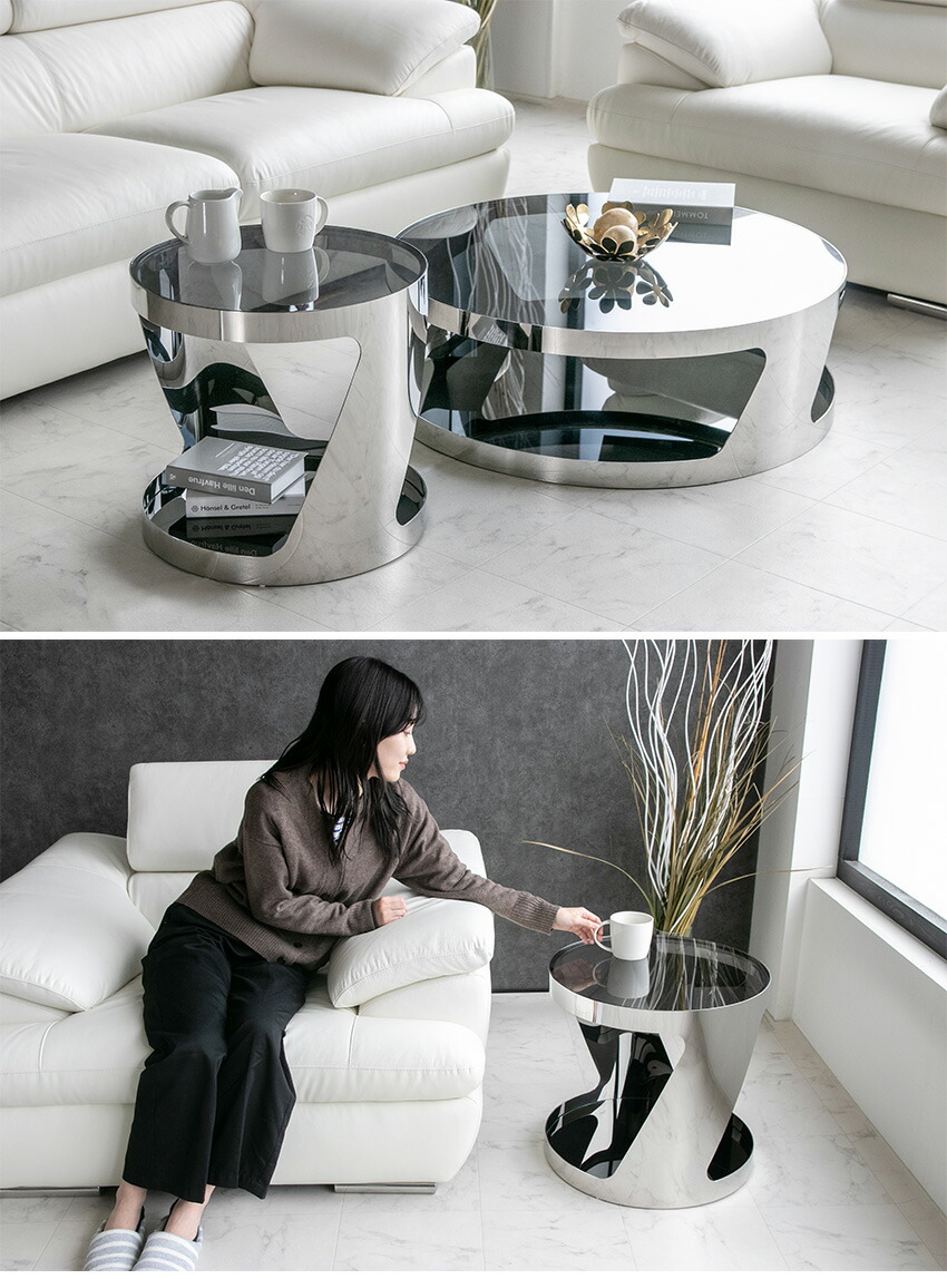 良品】高さ調節可能 強化ガラス サイドテーブル/丸テーブル/飾り台