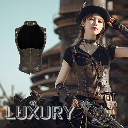 楽天市場】レザー調ベスト コルセット ベルト 通年 スチームパンク