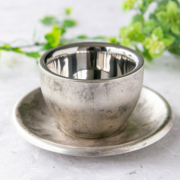楽天市場】折燕 二重構造ラテカップ＆ソーサー ANTIQUE SILVER(ART