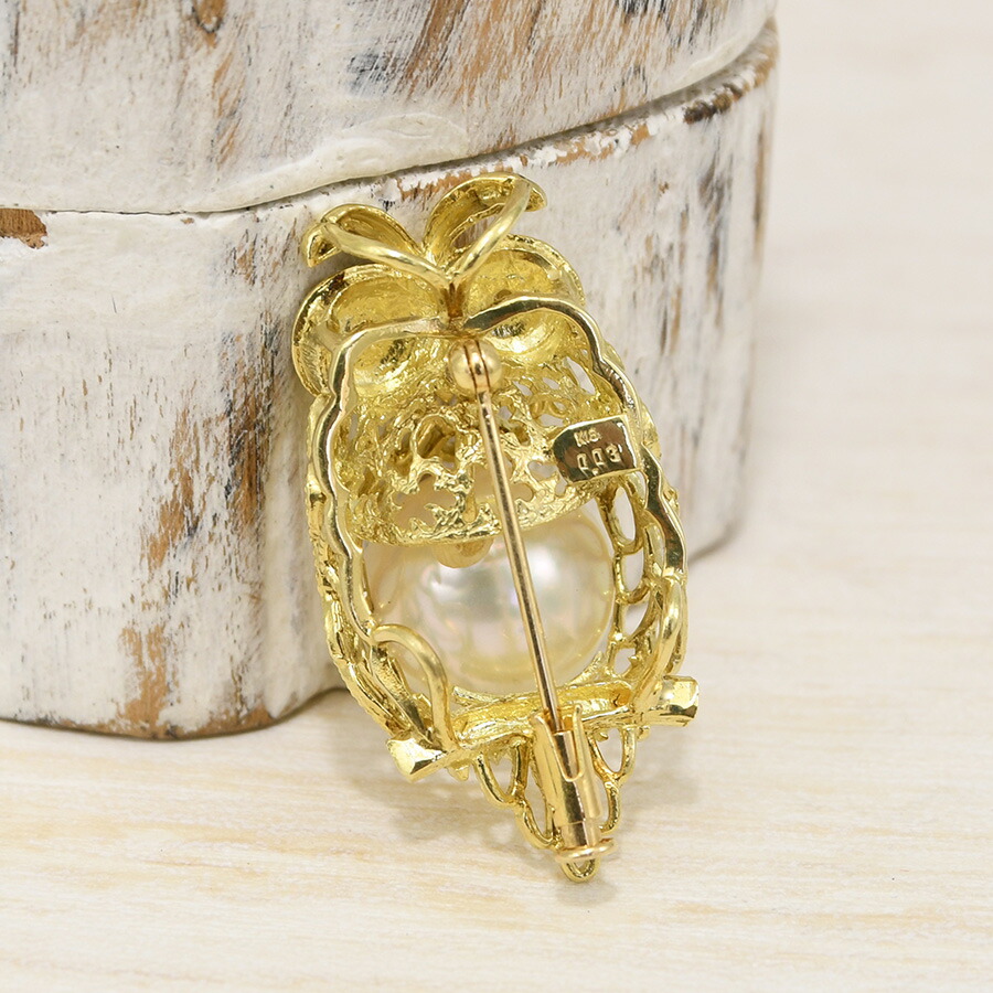 楽天市場】K18YG 白蝶真珠 ダイヤモンド ふくろう ブローチ ペンダント