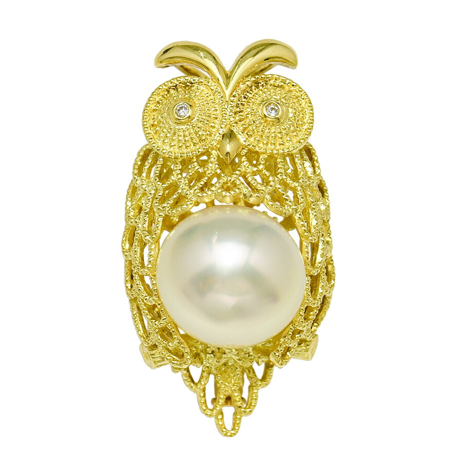 楽天市場】K18YG 白蝶真珠 ダイヤモンド ふくろう ブローチ ペンダント