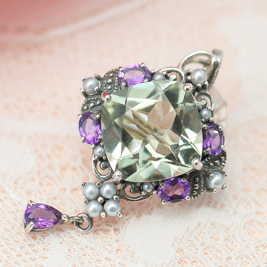 楽天市場】碌山 グリーンアメジスト シードパール ブローチペンダント