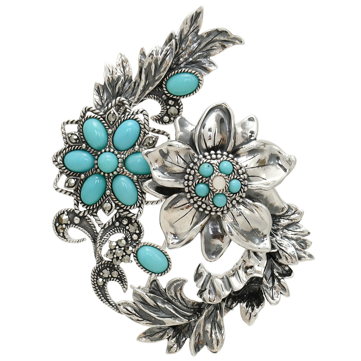 楽天市場】碌山 ターコイズ オパール アカンサスとフラワー ブローチ