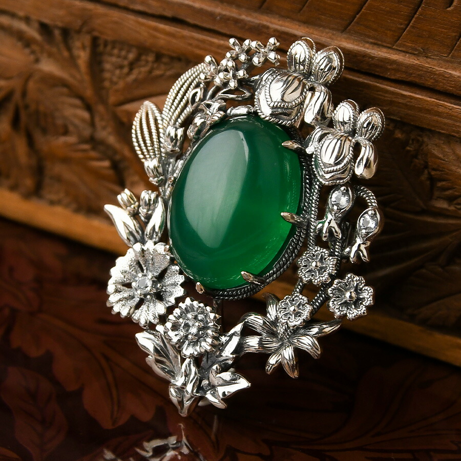 楽天市場】碌山 ウィリアムモリス 花尽くし グリーンメノウ ブローチ